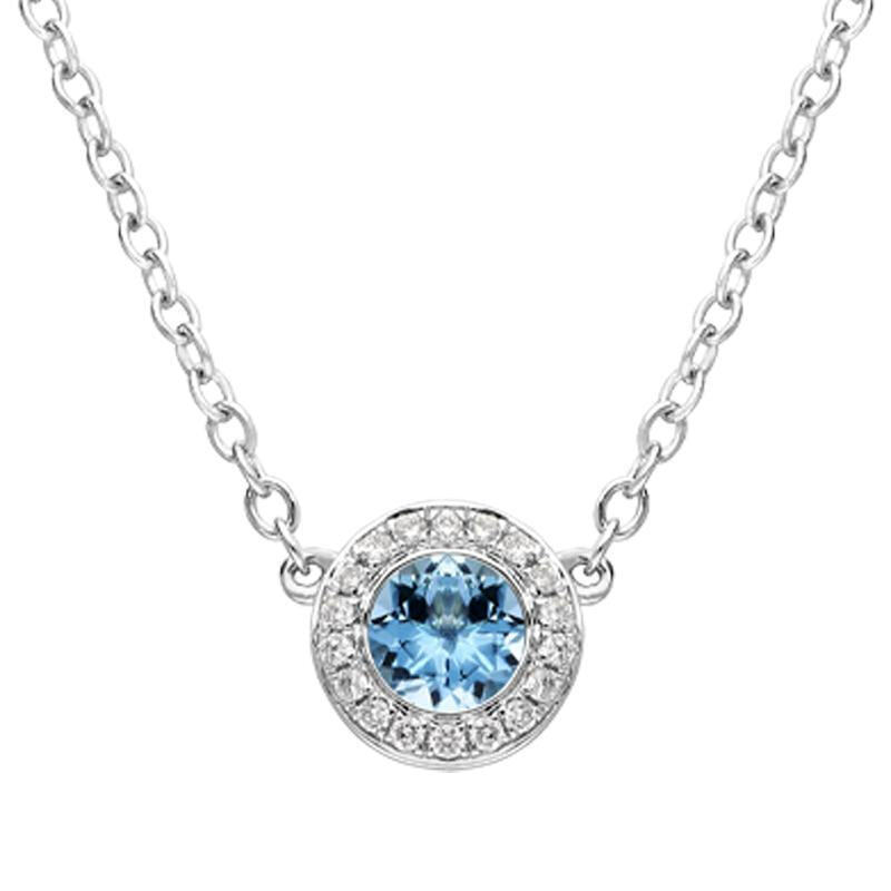 18ct White Gold 0.25ct Aquamarine Diamond Halo Necklace