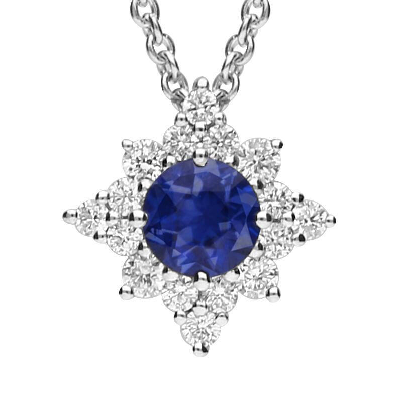 18ct White Gold 0.38ct Sapphire 0.13ct Diamond Star Cluster Necklace