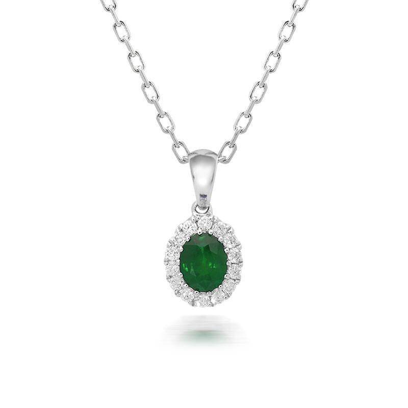 18ct White Gold 0.41ct Emerald and Diamond Oval Necklace - Default Title / White Gold