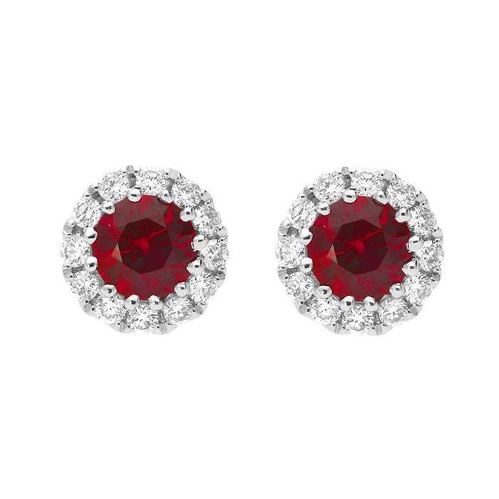 18ct White Gold 0.41ct Ruby Diamond Halo Stud Earrings - Option1 Value / White Gold