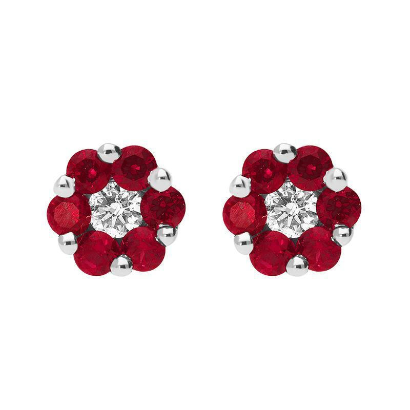 18ct White Gold 0.42ct Ruby Diamond Cluster Earrings - Option1 Value / White Gold