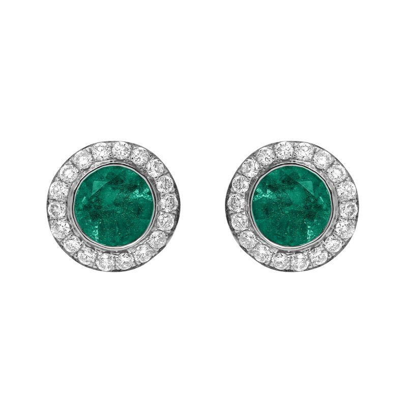 18ct White Gold 0.43ct Emerald Diamond Round Stud Earrings - Option1 Value / White Gold