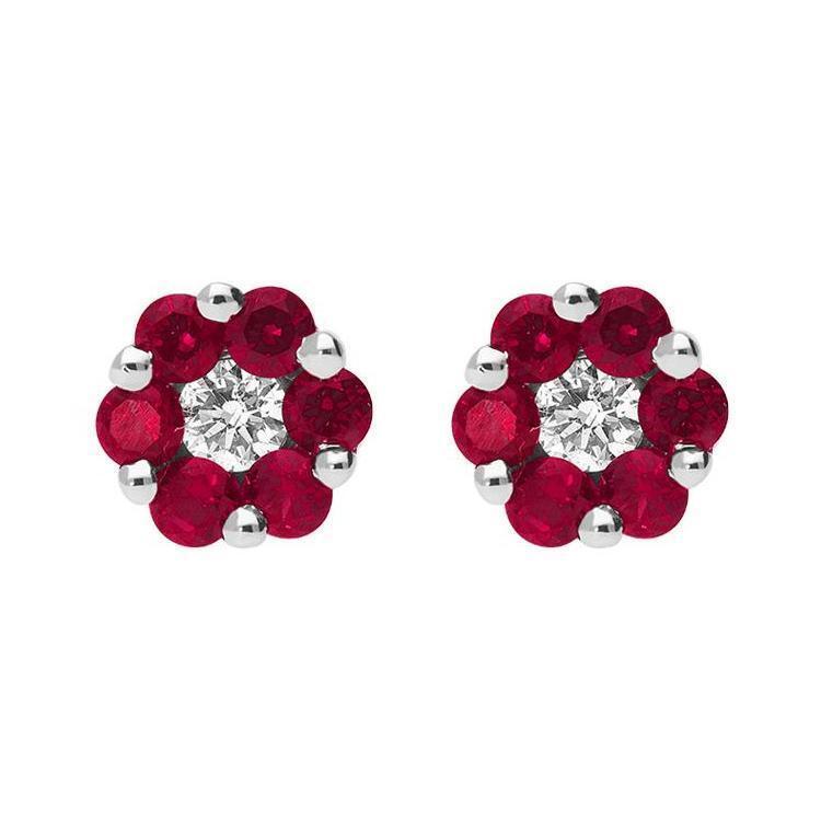 18ct White Gold 0.47ct Ruby Diamond Cluster Earrings