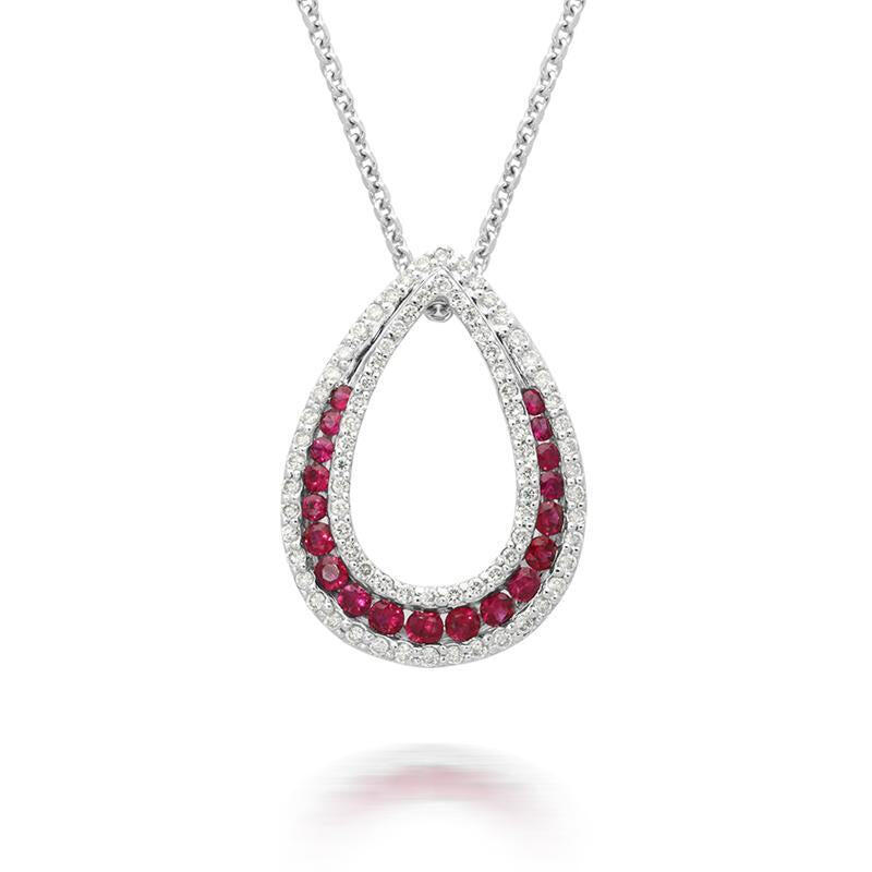 18ct White Gold 0.48ct Ruby Diamond Open Teardrop Necklace - Default Title / White Gold