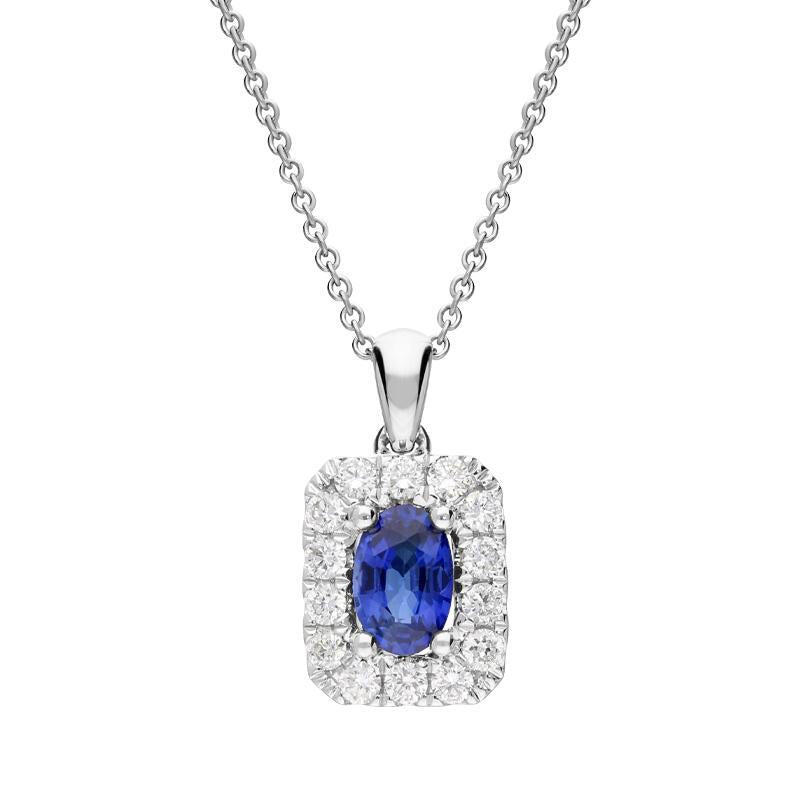 18ct White Gold 0.48ct Sapphire and Diamond Oblong Necklace