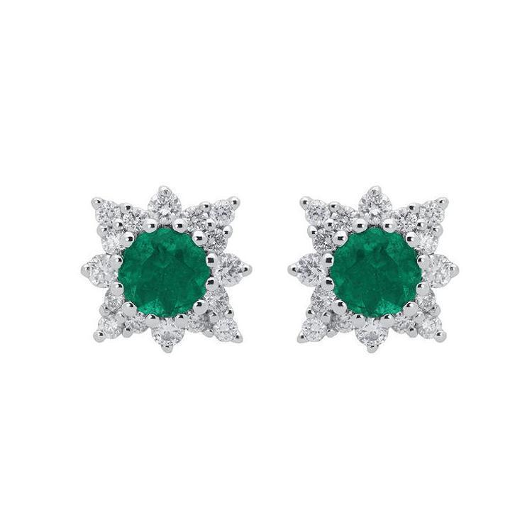 18ct White Gold 0.51ct Emerald Diamond Round Star Stud Earrings - Default Title / White Gold