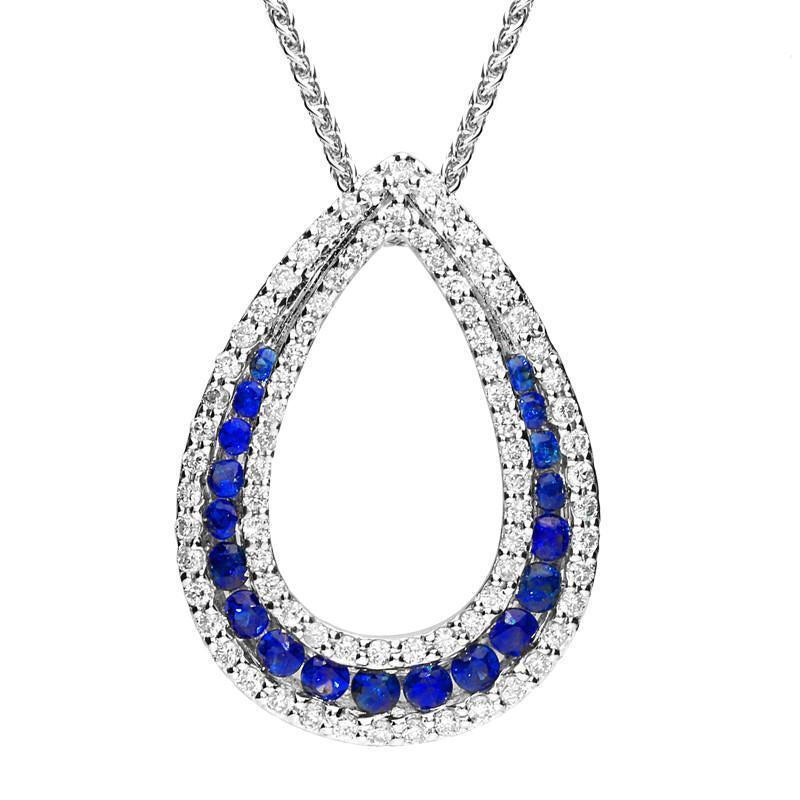 18ct White Gold 0.53ct Sapphire Diamond Open Pear Necklace - Option1 Value / White Gold