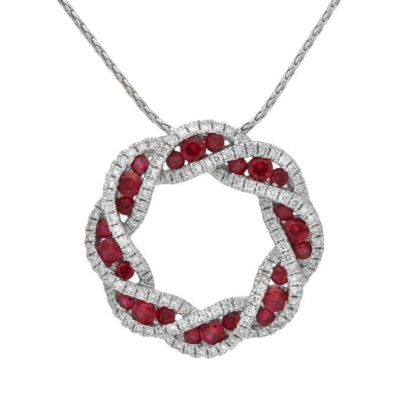 18ct White Gold 0.60ct Ruby Diamond Twisted Circle Necklace
