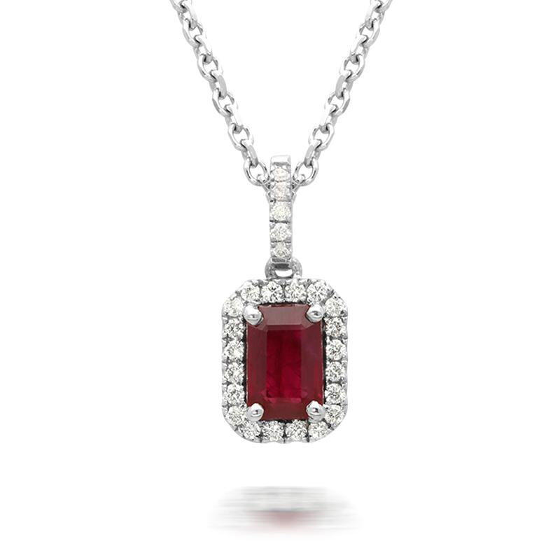 18ct White Gold 0.65ct Ruby Diamond Radiant Cut Cluster Necklace - Option1 Value / White Gold