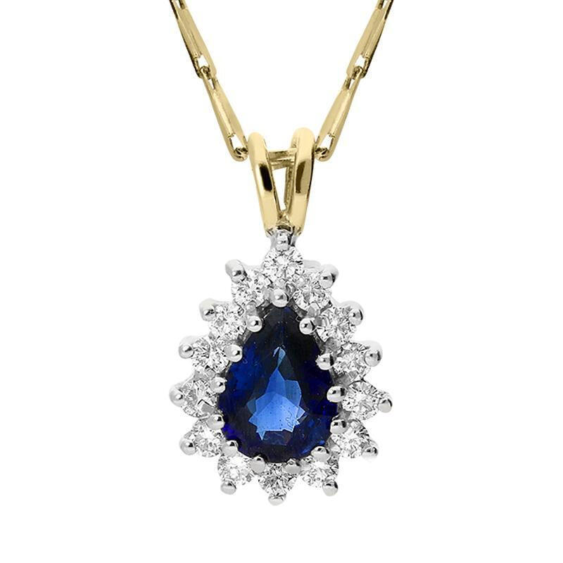 18ct White Gold 0.70ct Sapphire 0.23ct Diamond Cluster Pear Necklace - Default Title / White Gold