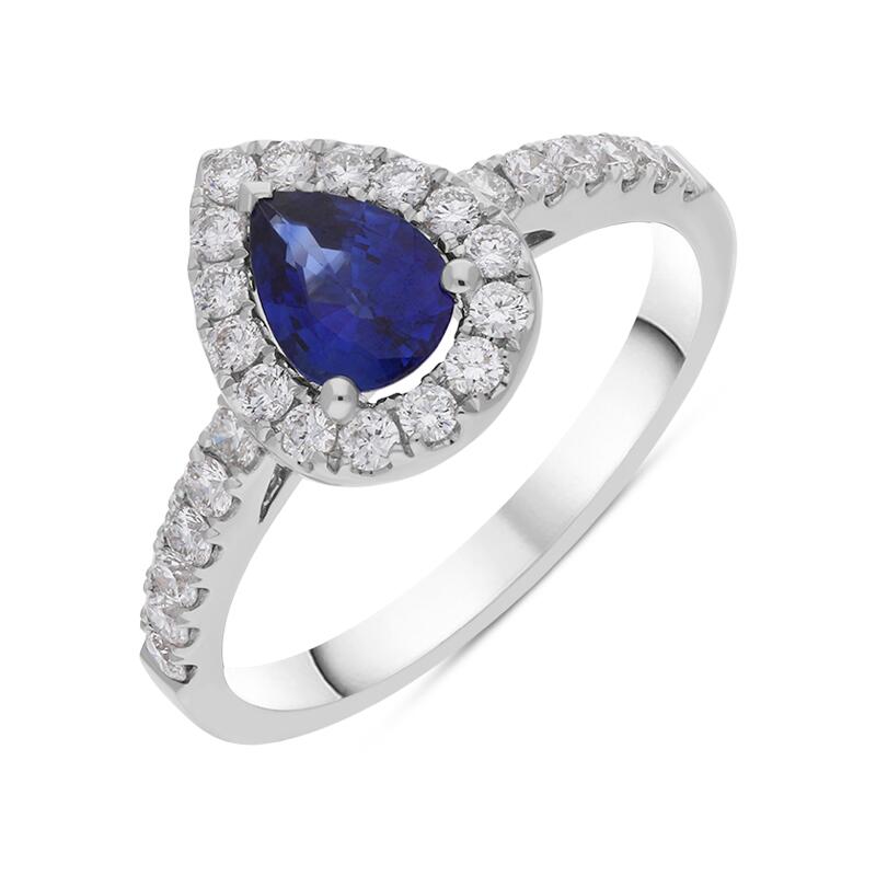 18ct White Gold 0.71ct Sapphire and Diamond Pear Ring - White Gold
