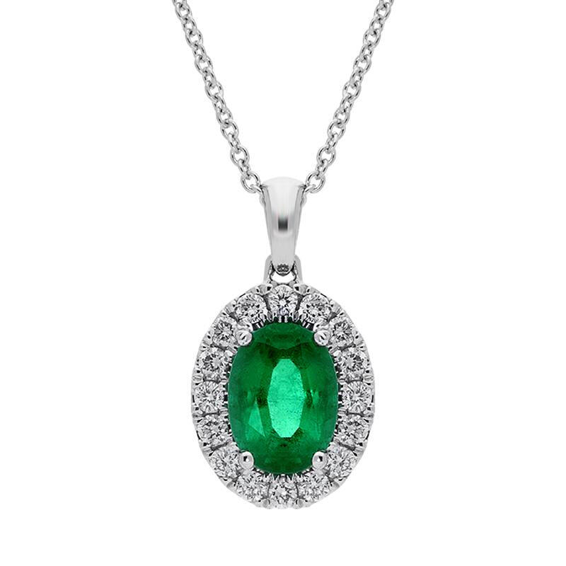 18ct White Gold 0.75ct Emerald Diamond Oval Necklace - Default Title / White Gold