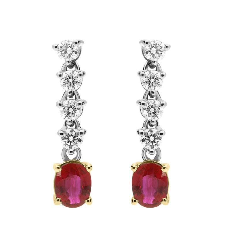 18ct White Gold 0.76ct Ruby 0.31ct Diamond Drop Earrings - Option1 Value / White Gold