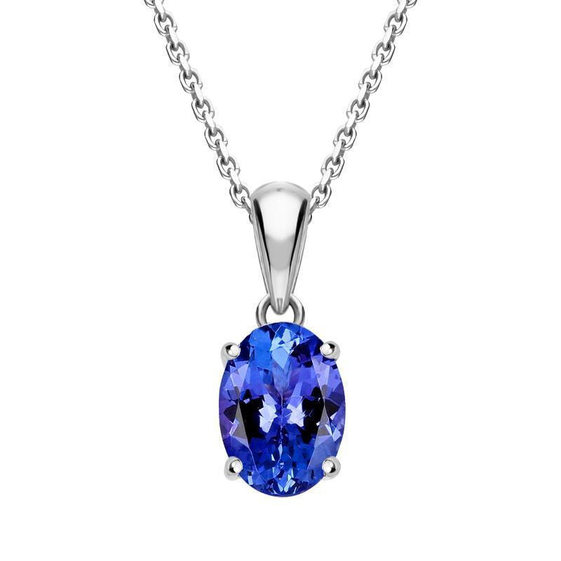 18ct White Gold 0.80ct Tanzanite Oval Cut Solitaire Necklace