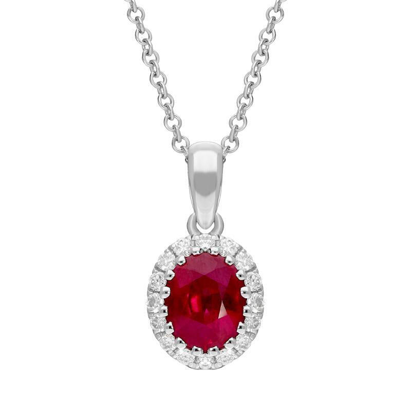 18ct White Gold 0.81ct Ruby Diamond Oval Cluster Necklace