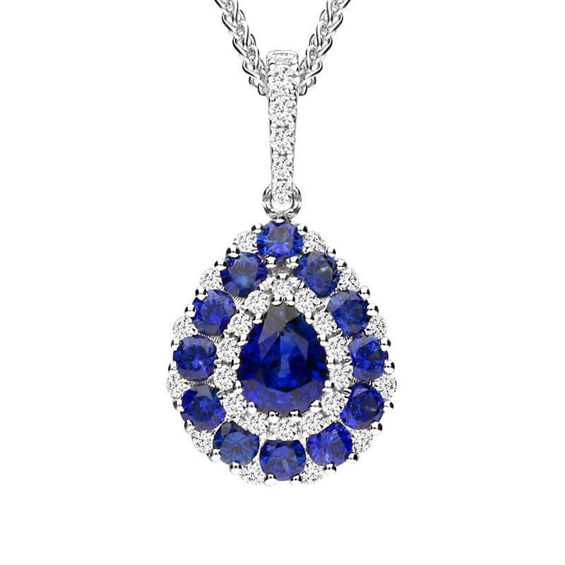 18ct White Gold 0.82ct Sapphire 0.22ct Diamond Pear Cluster Necklace