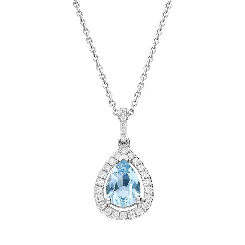 18ct White Gold 0.86ct Aquamarine 0.21ct Diamond Pear Cut Necklace