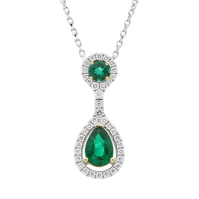 18ct White Gold 0.86ct Emerald Diamond Pear Drop Necklace - Default Title / White Gold