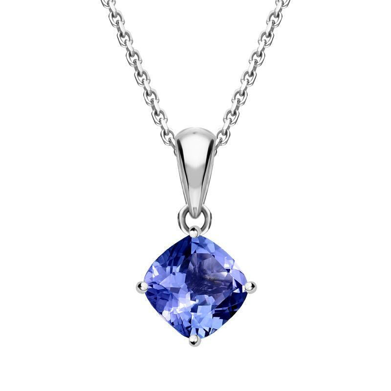 18ct White Gold 1.00ct Tanzanite Cushion Cut Solitaire Necklace