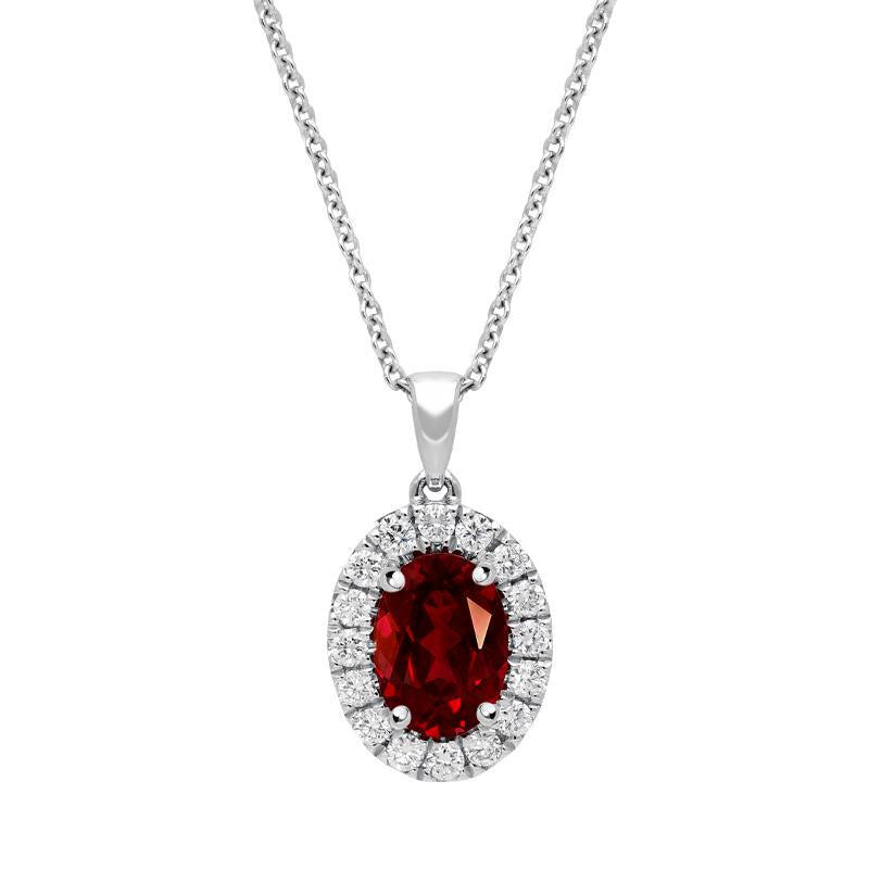 18ct White Gold 1.06ct Ruby Diamond Oval Cluster Necklace