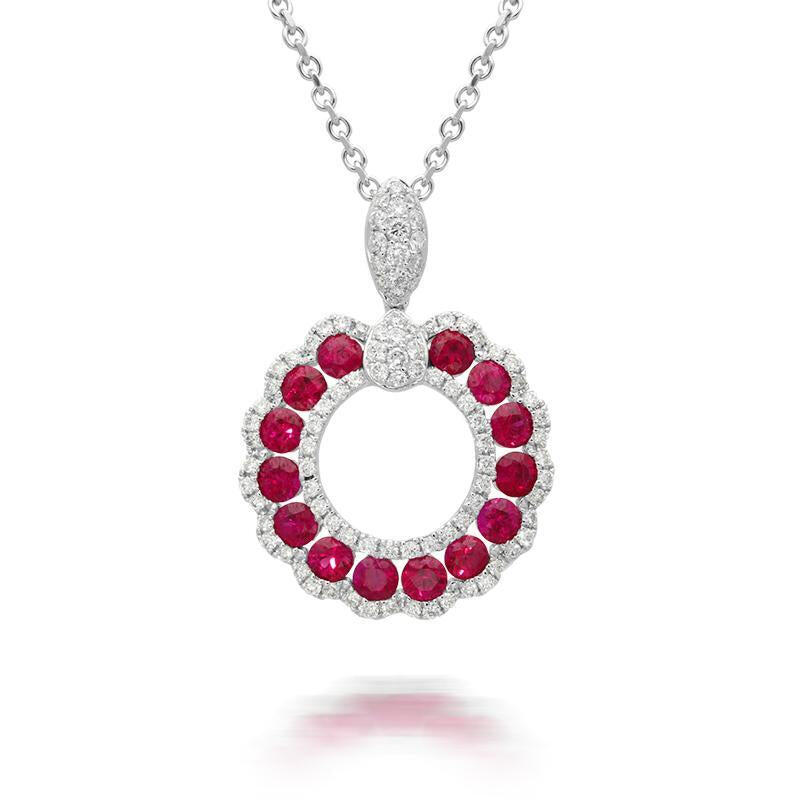 18ct White Gold 1.08ct Ruby Diamond Open Cluster Necklace - Default Title / White Gold