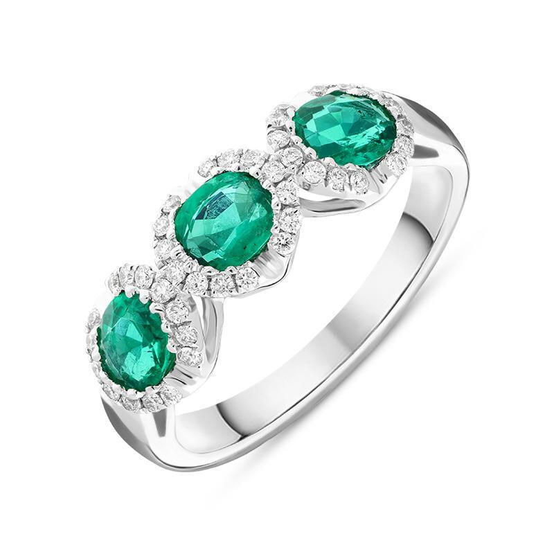 18ct White Gold 1.11ct Emerald 0.19ct Diamond Trilogy Cluster Ring - Default Title / White Gold
