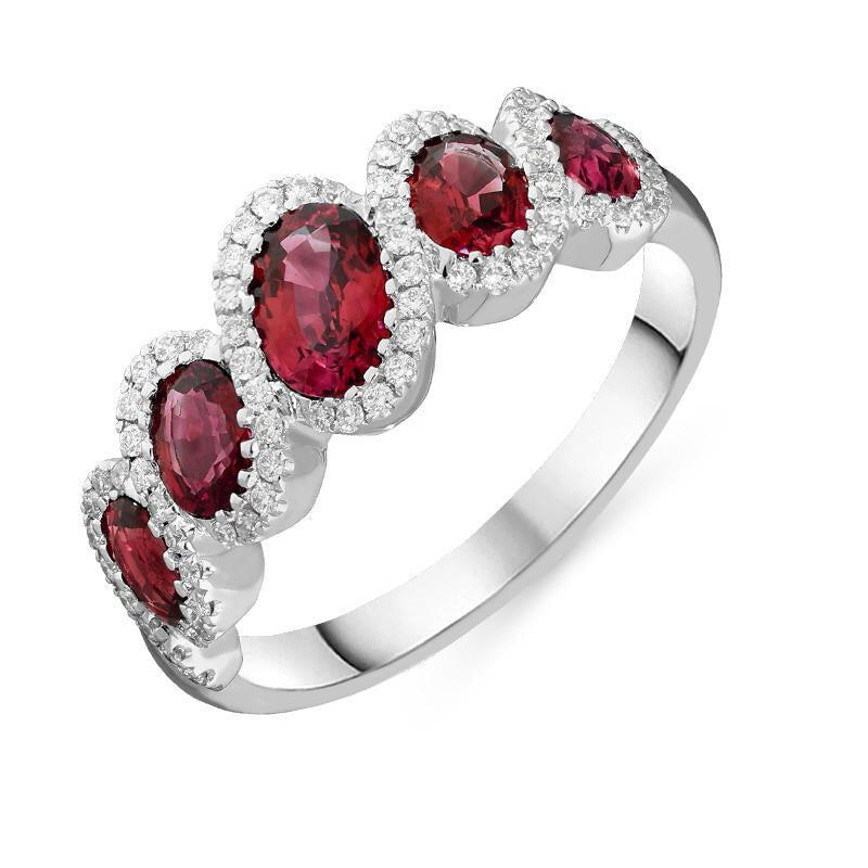 18ct White Gold 1.79ct Ruby Diamond Five Stone Cluster Ring - Default Title / White Gold