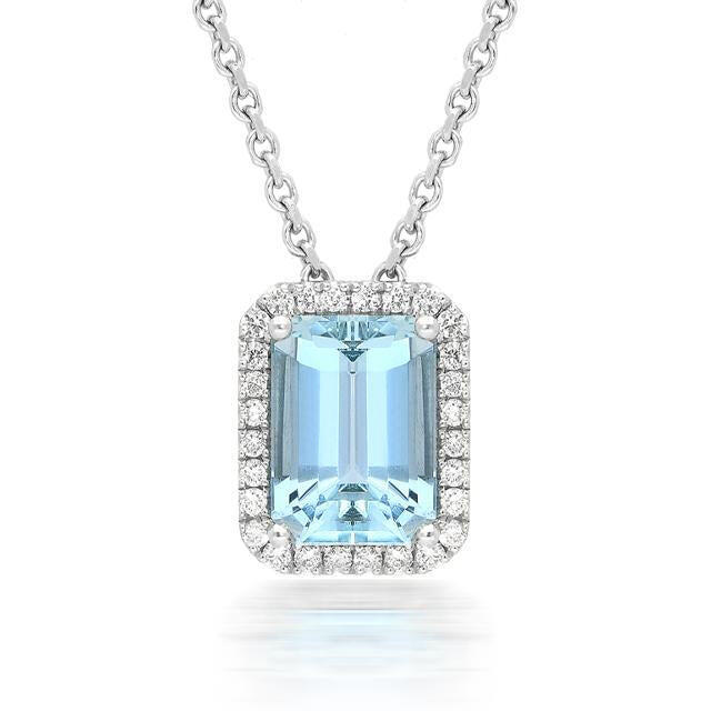 18ct White Gold 2.06ct Aquamarine Diamond Necklace - Option1 Value / White Gold