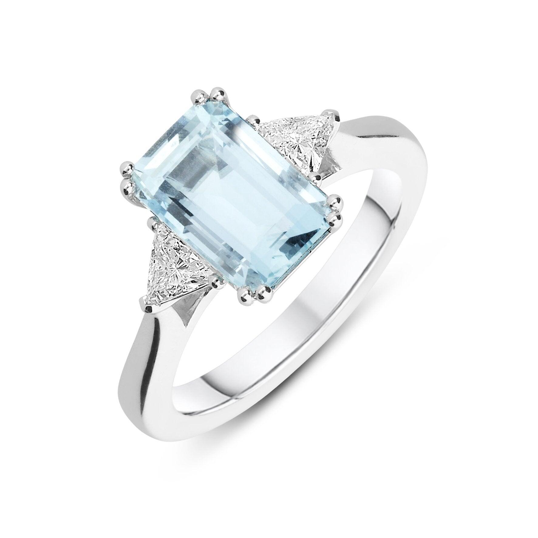18ct White Gold 2.22ct Aquamarine Diamond Emerald Cut Ring - Option1 Value / White Gold