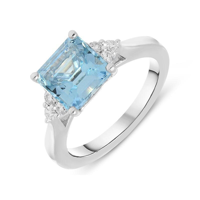 18ct White Gold 2.29ct Aquamarine Diamond Princess Cut Ring - Option1 Value / White Gold