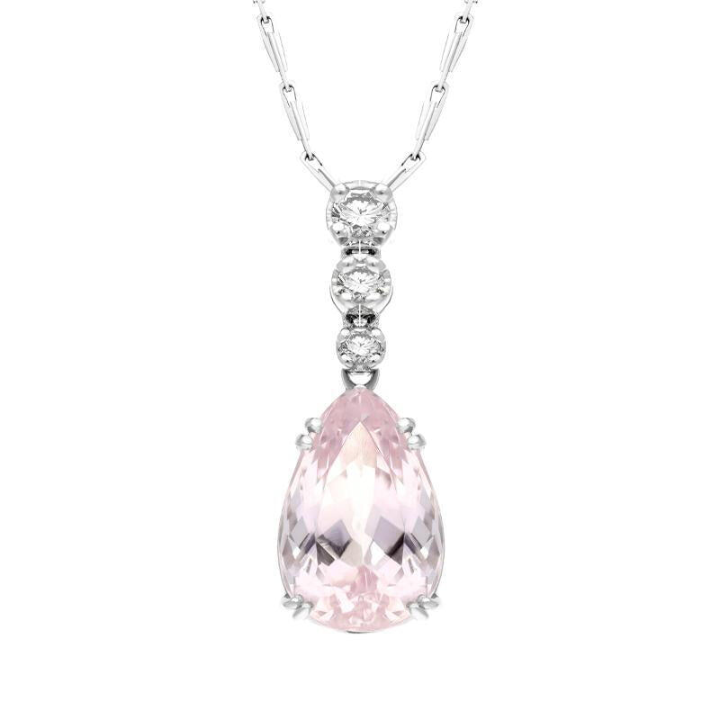 18ct White Gold 3.83ct Kunzite Diamond Pear Shaped Necklace - Default Title / White Gold