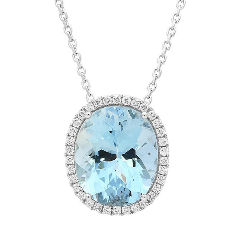 18ct White Gold 6.07ct Aquamarine Diamond Oval Cut Cluster Necklace - Option1 Value / White Gold