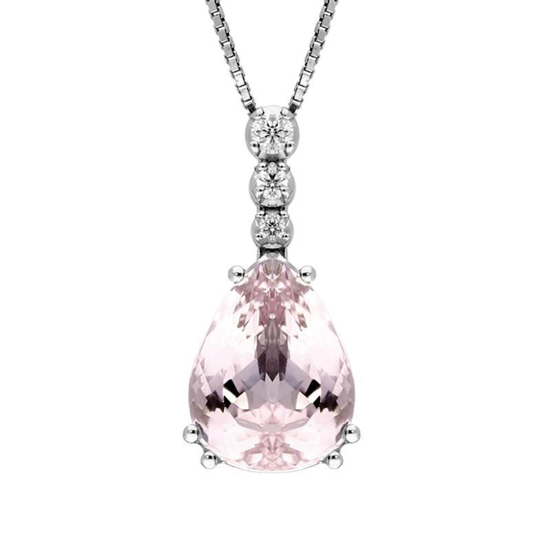 18ct White Gold 61.5ct Kunzite and Diamond Pear Drop Necklace - Default Title / White Gold