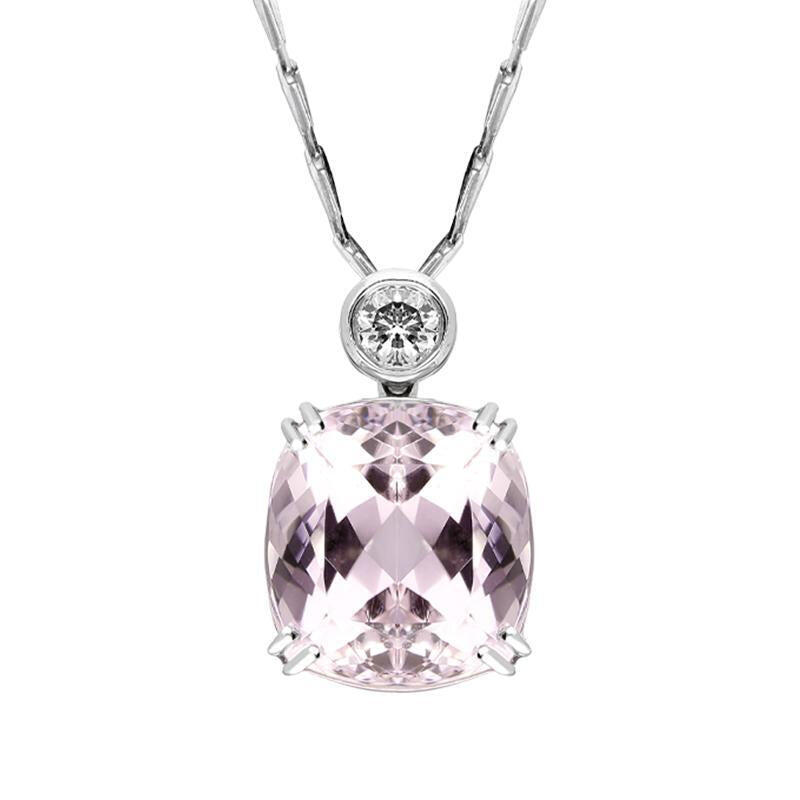 18ct White Gold 8.48ct Kunzite and Diamond Cushion Necklace - Default Title / White Gold