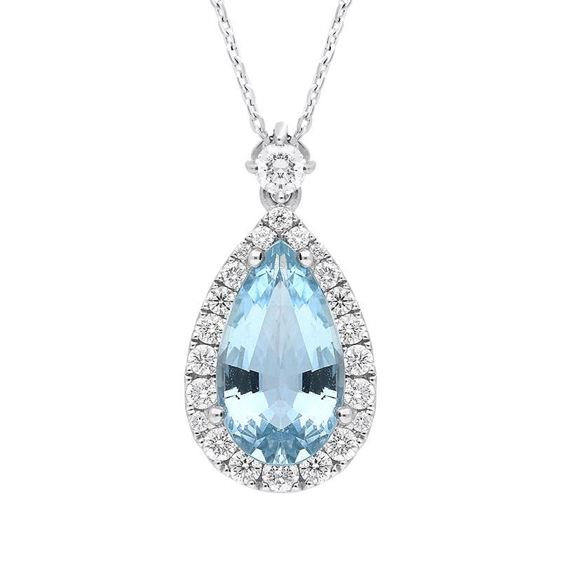 18ct White Gold Aquamarine Diamond Pear Cut Cluster Necklace