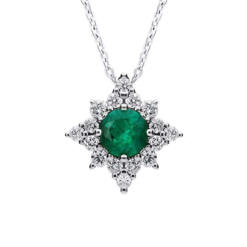18ct White Gold Emerald Diamond Star Necklace - Default Title / White Gold