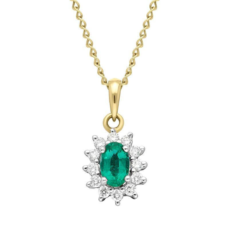 18ct White Gold Emerald and Diamond Cluster Necklace - Default Title / White Gold