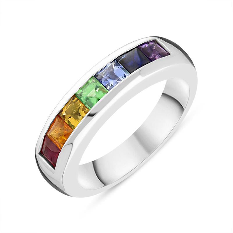 18ct White Gold Rainbow Mixed Stone Half Eternity Ring - Default Title / White Gold