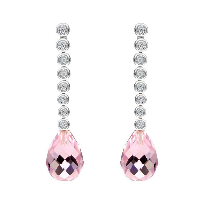 18ct White Gold Rose Quartz Eight Diamond Drop Earrings - Option1 Value / White Gold