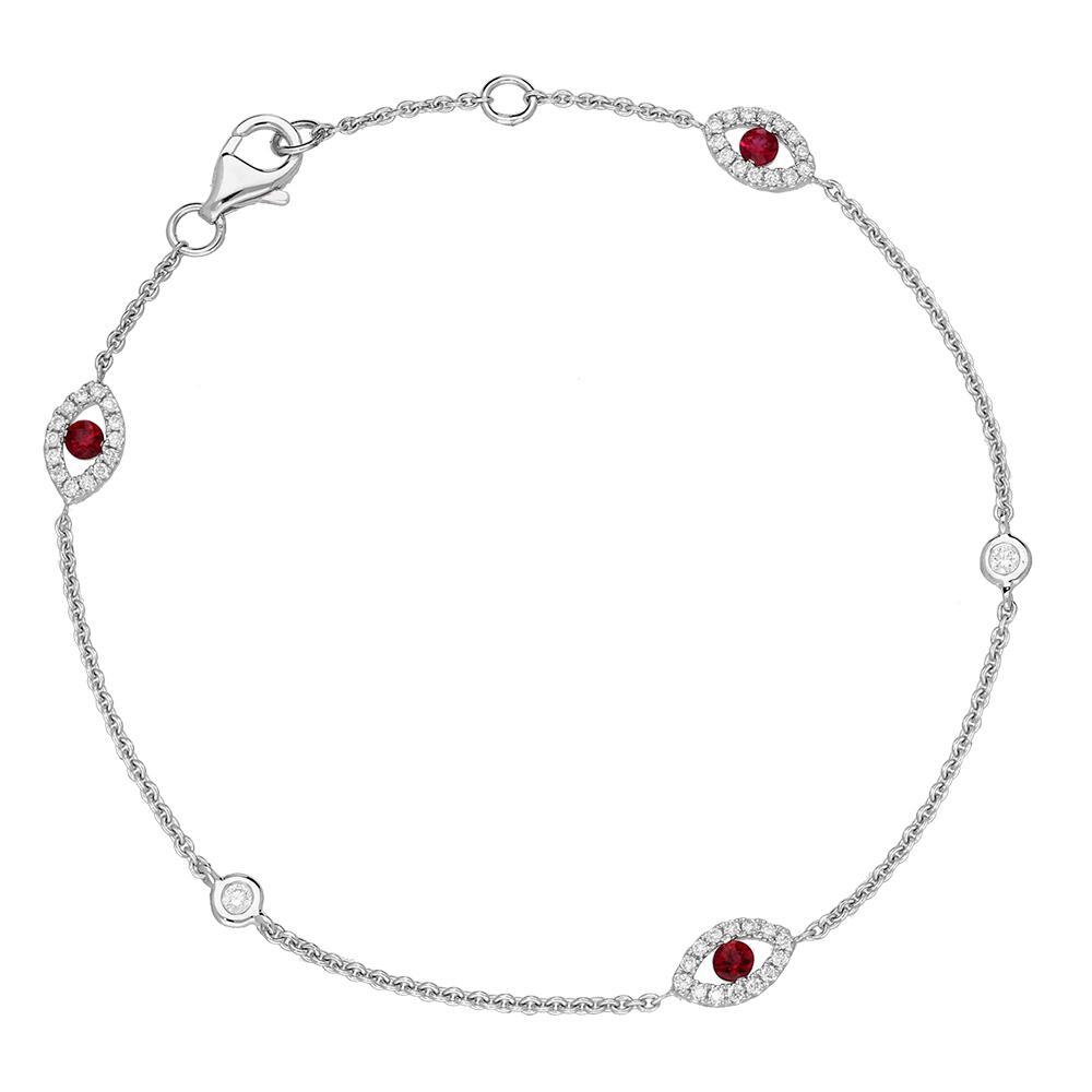 18ct White Gold Ruby Diamond Marquise Bracelet - Default Title / White Gold