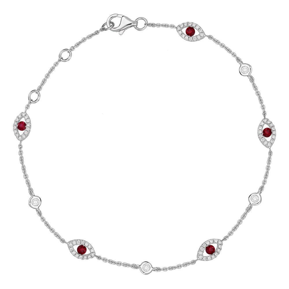 18ct White Gold Ruby Diamond Marquise Bracelet - Default Title / White Gold