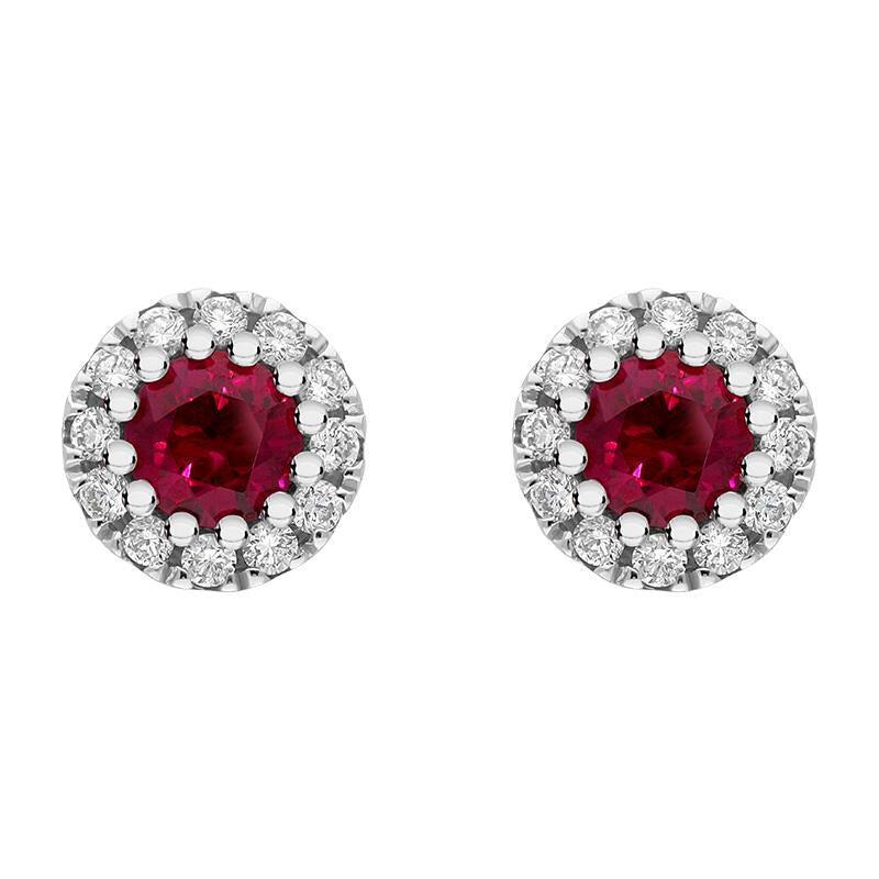 18ct White Gold Ruby Diamond Round Cluster Earrings