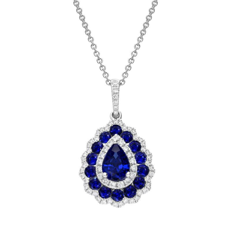18ct White Gold Sapphire Diamond Pear Cluster Necklace