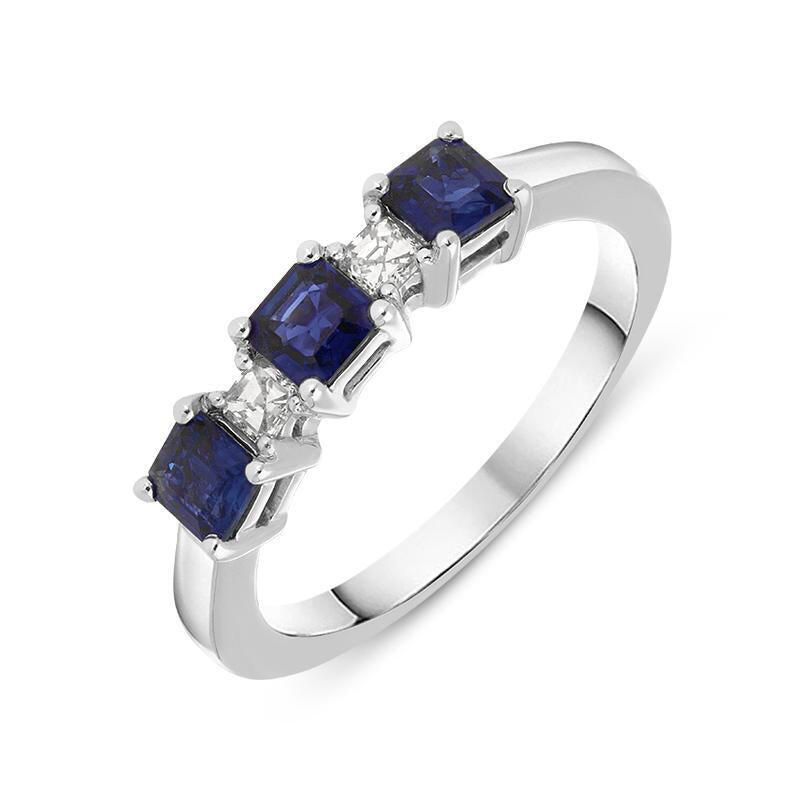 18ct White Gold Sapphire Diamond Princess Cut Half Eternity Ring - Option1 Value / White Gold