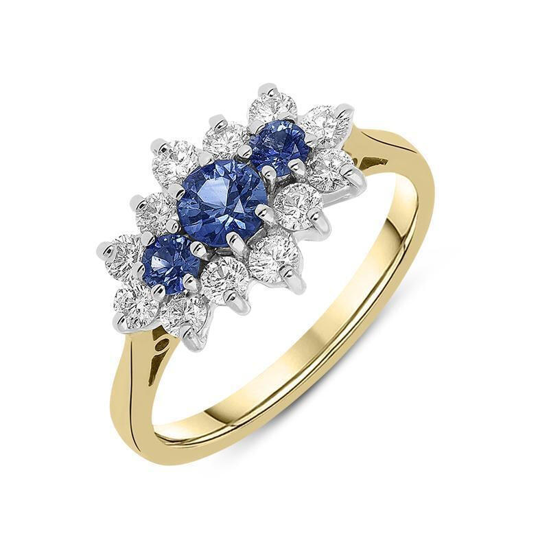 18ct Yellow Gold 0.54ct Sapphire and Diamond Cluster Ring - Option1 Value / Yellow Gold