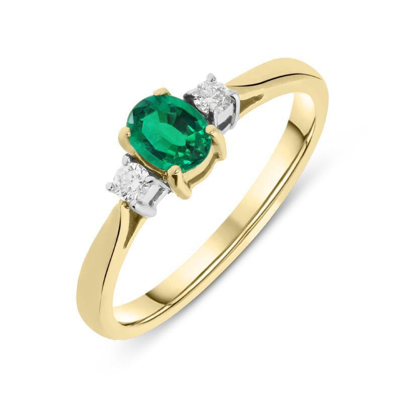 18ct Yellow Gold Emerald and Diamond Trilogy Ring - Default Title / Yellow Gold