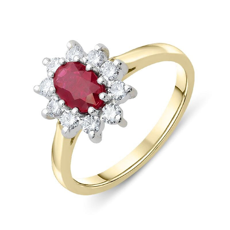 18ct Yellow Gold Ruby and Diamond Oval Cluster Ring - Default Title / Yellow Gold