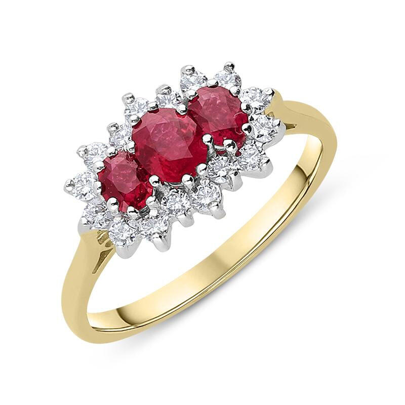 18ct Yellow Gold Ruby and Diamond Vintage Cluster Ring - Option1 Value / Yellow Gold