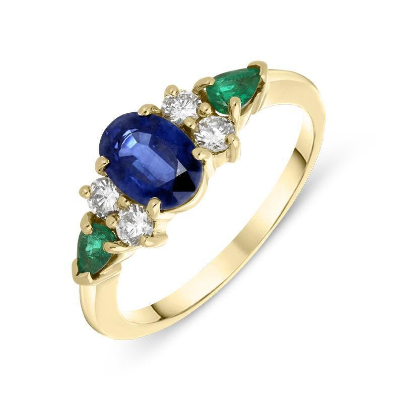 18ct Yellow Gold Sapphire Diamond and Emerald Ring - Default Title / Yellow Gold