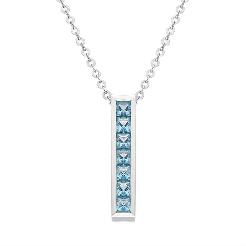9ct White Gold Blue Topaz Seven Stone Princess Cut Necklace - Default Title / White Gold